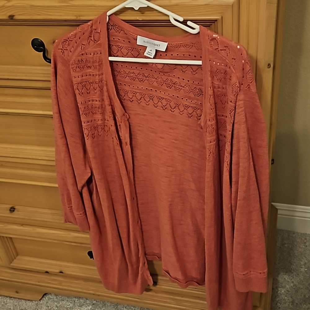 Soft coral knit button cardigan